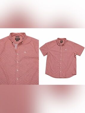 Ariat Men's Short Sleeve Geo Print Button-Down Shirt - Rose/Coral